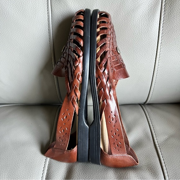 Vintage Sz 9 Genuine Leather Huarache Basket Weave Sandals Flat Shoes - Picture 7 of 15